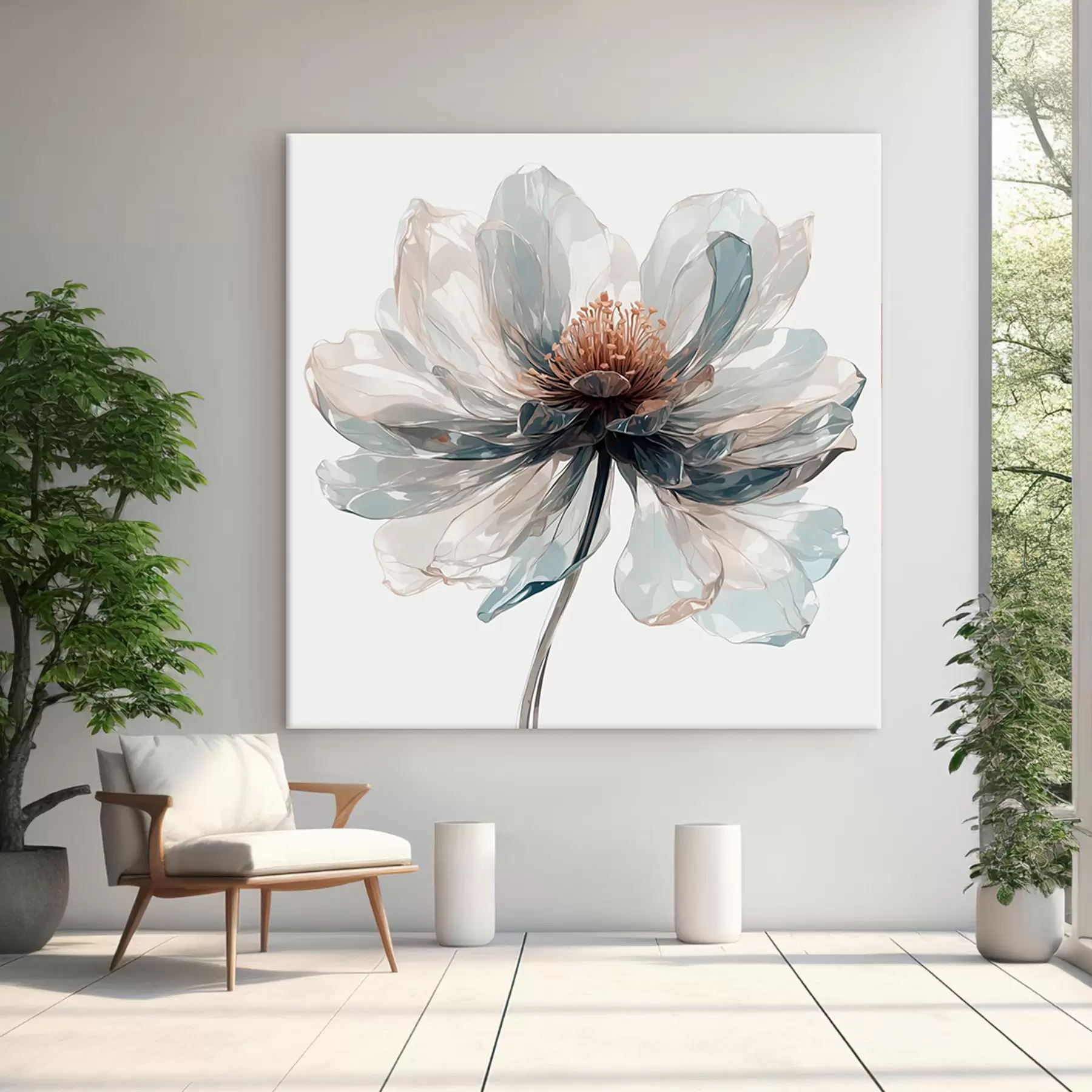 carta da parati Fiore blu trasparente su sfondo bianco nr. s40067