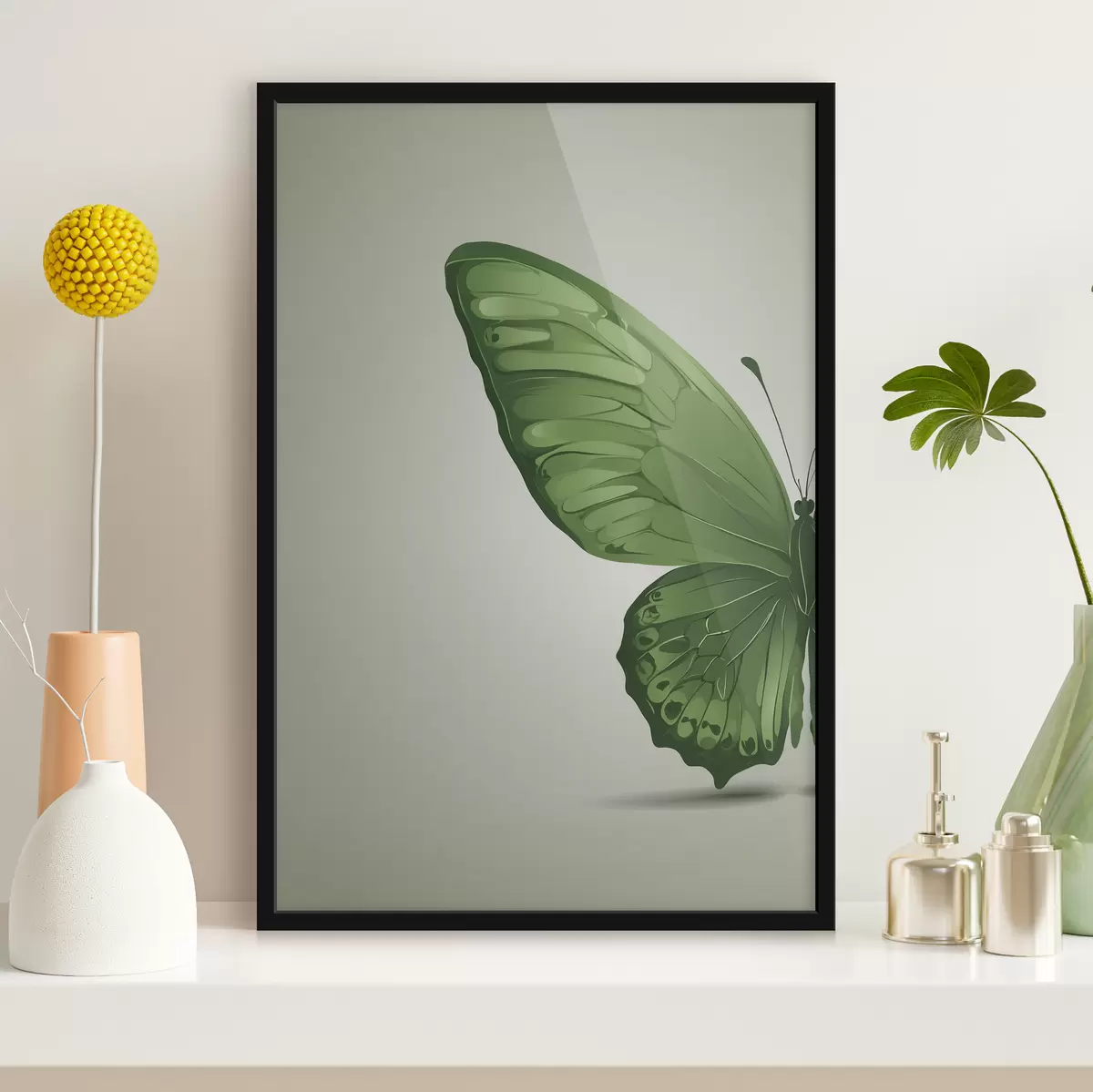 Poster Ala sinistra di farfalla verde su sfondo bianco f40062