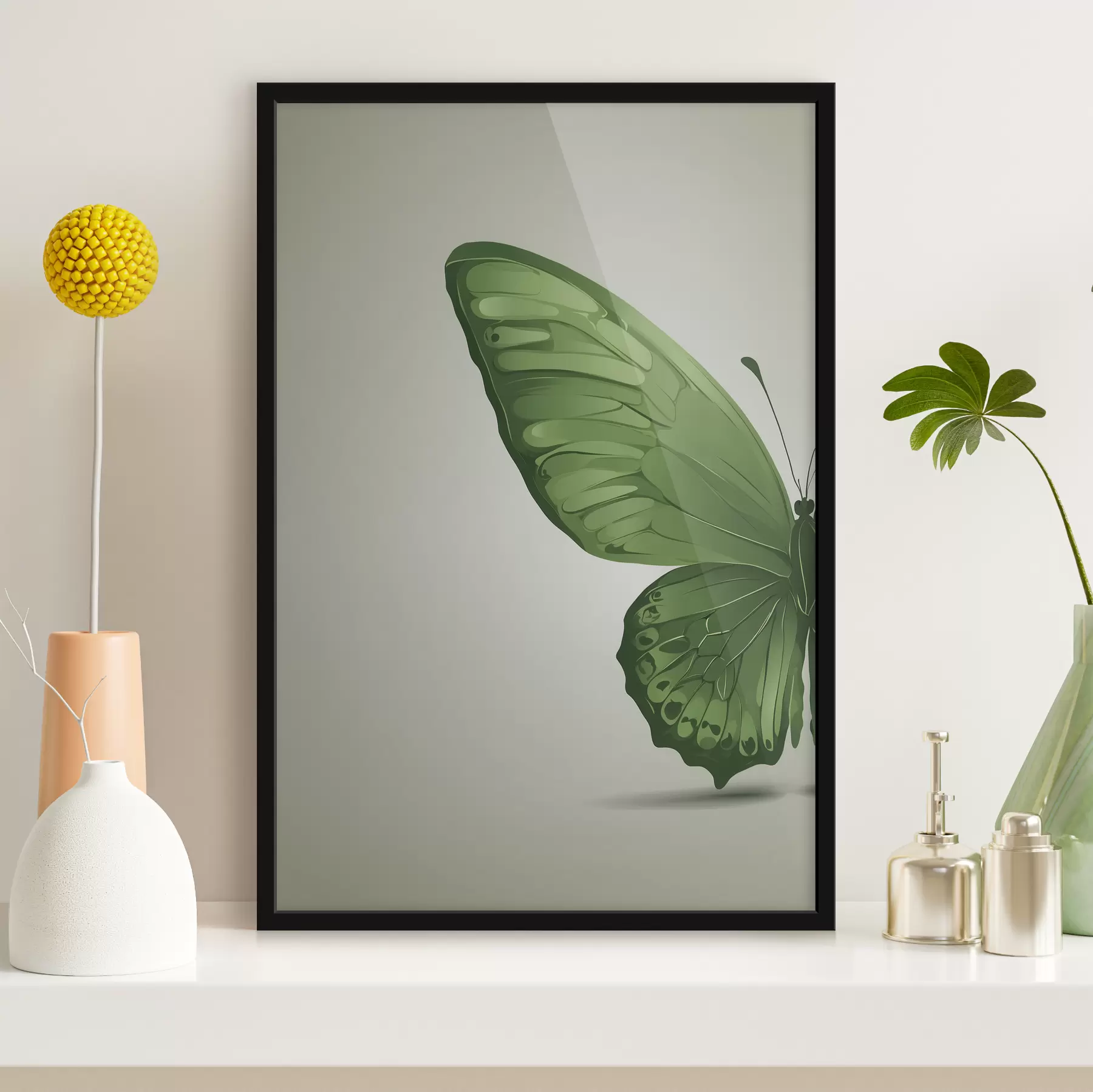 carta da parati Ala sinistra di farfalla verde su sfondo bianco nr. f40062