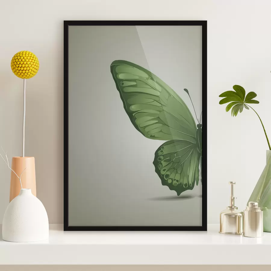 carta da parati Ala sinistra di farfalla verde su sfondo bianco nr. f40062
