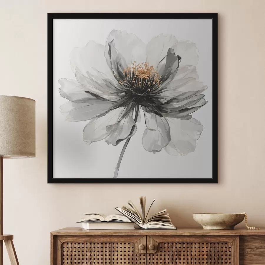 carta da parati Fiore nero trasparente su sfondo bianco nr. f40066