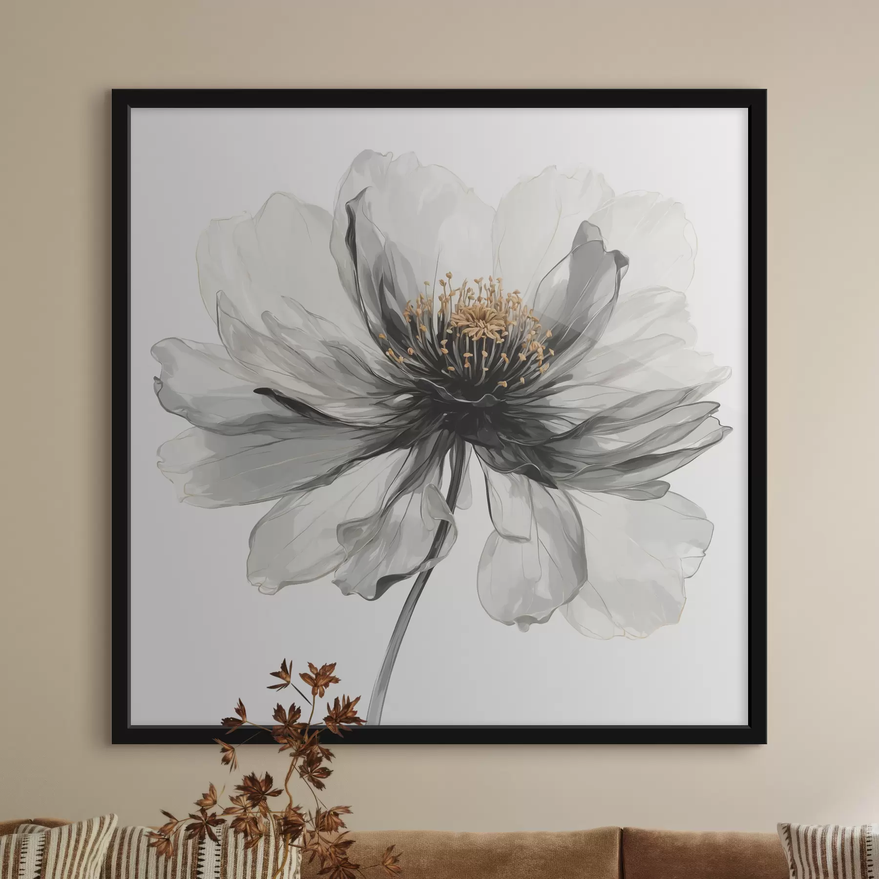 carta da parati Fiore nero trasparente su sfondo bianco nr. f40066