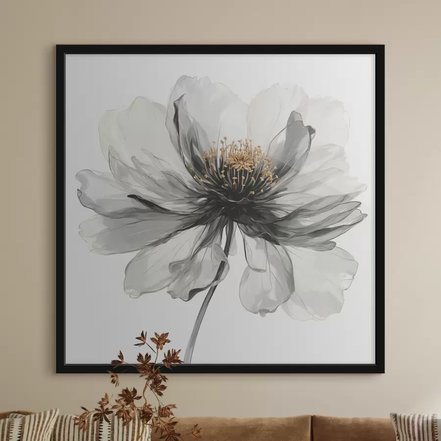 carta da parati Fiore nero trasparente su sfondo bianco nr. f40066