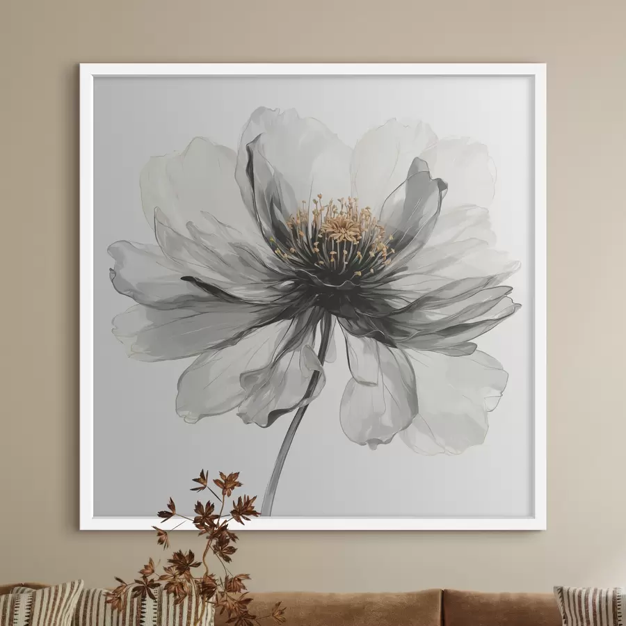 carta da parati Fiore nero trasparente su sfondo bianco nr. f40066