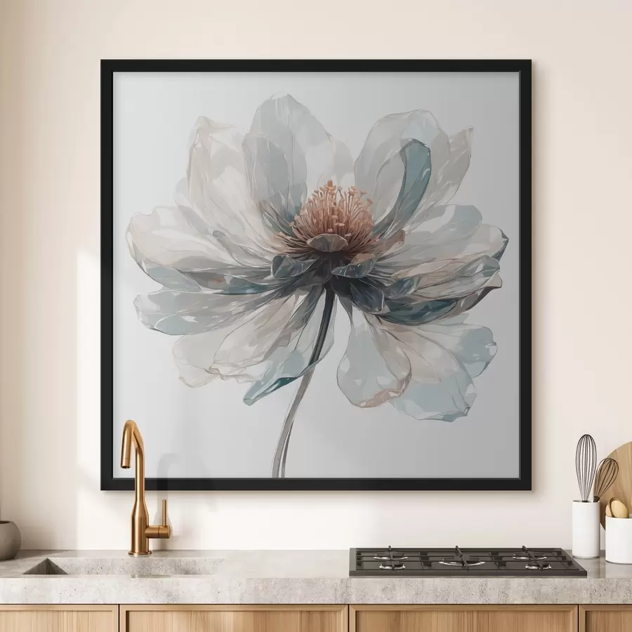 carta da parati Fiore blu trasparente su sfondo bianco nr. f40067