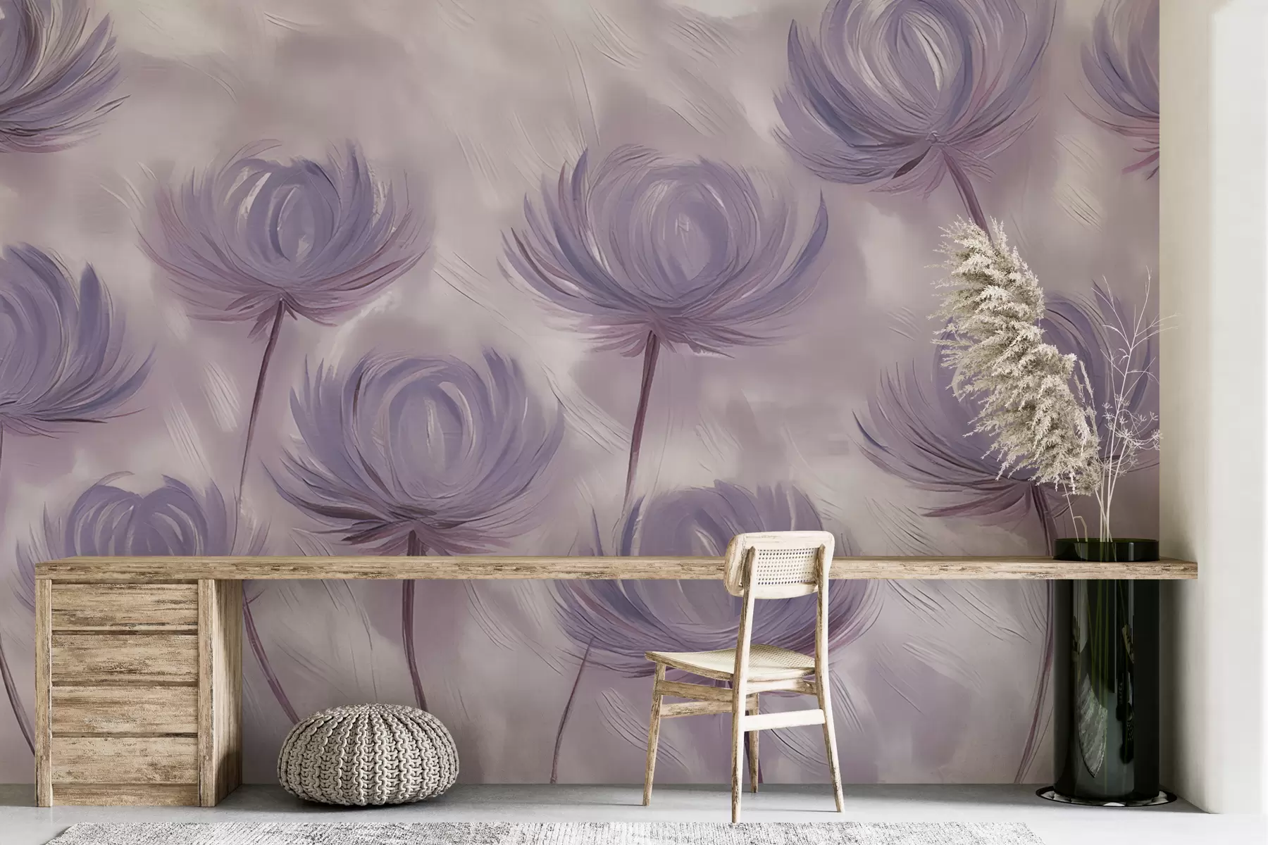 carta da parati fiori astratti dipinti soffici nei toni del viola nr. w01375
