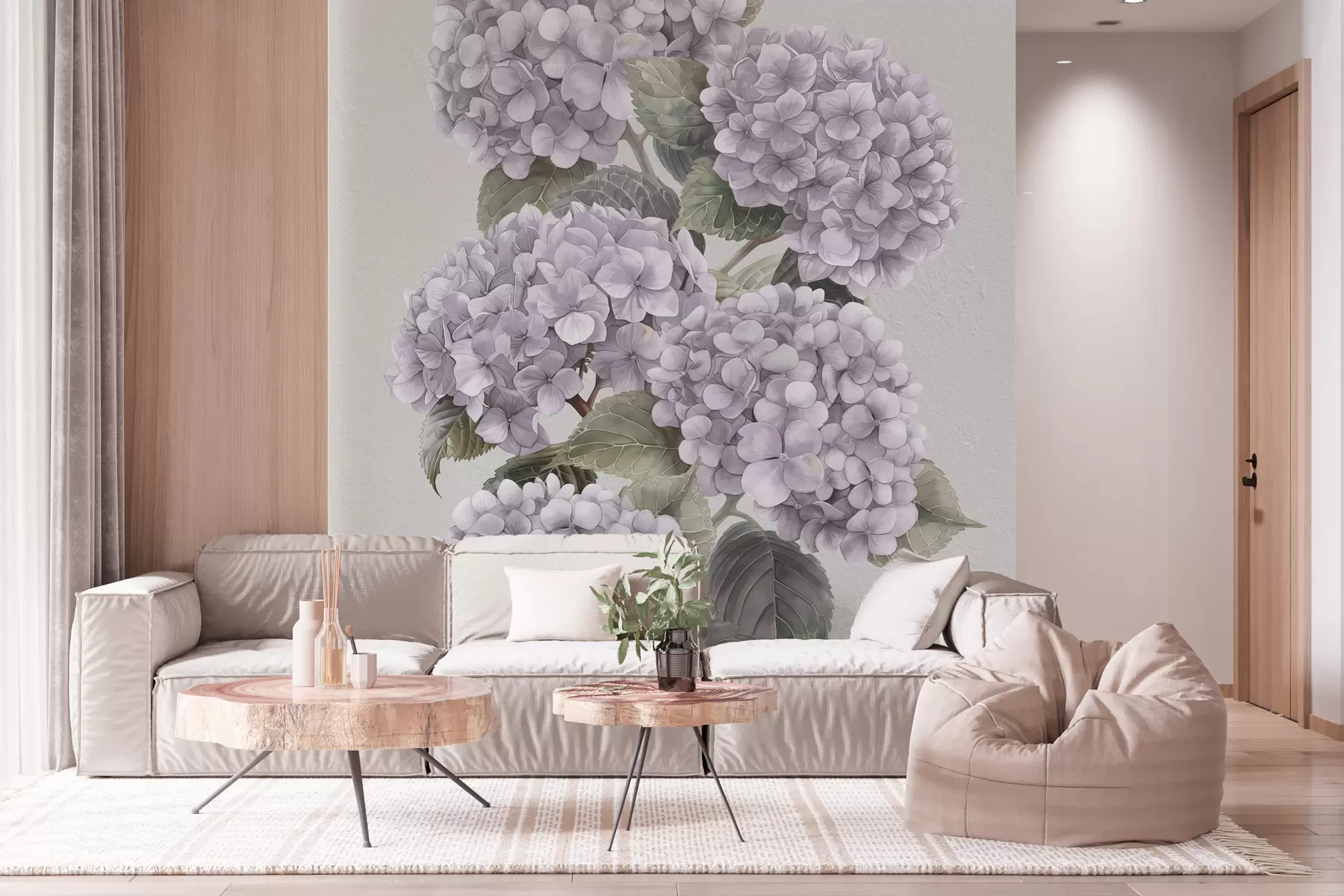 Carta da parati Floreale Rami di ortensia in tenui colori rosa n. w08176v1