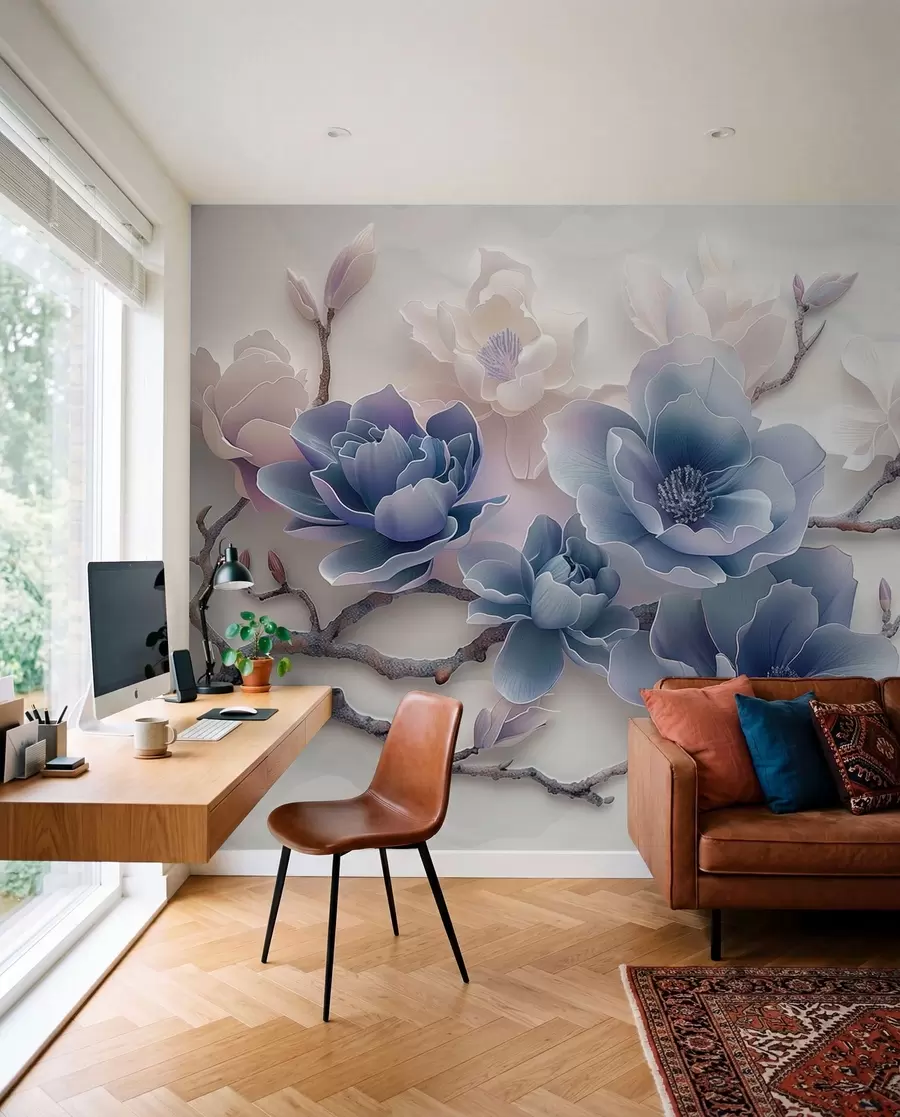 Carta da parati Floreale Magnolia in blu n. w01359v1