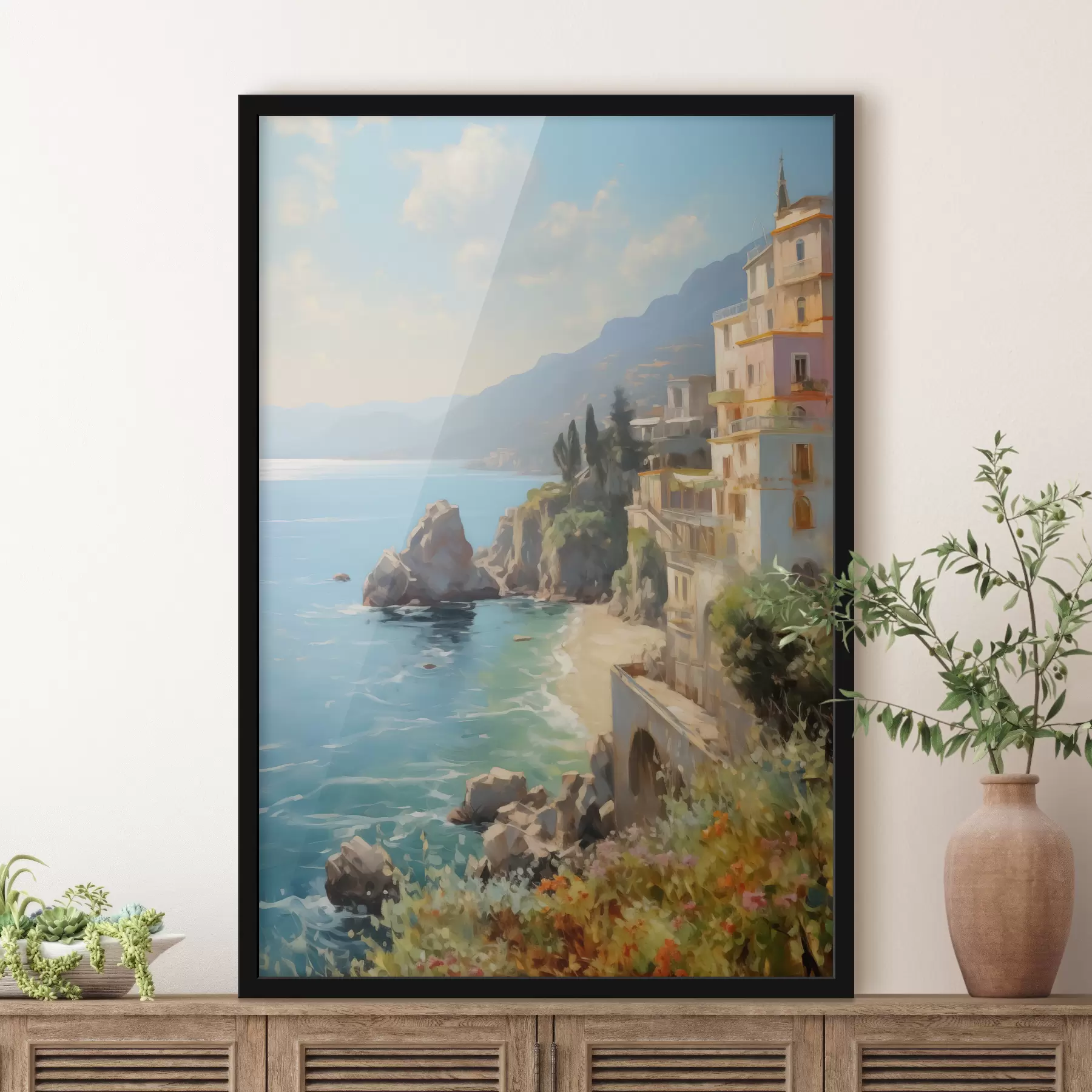 carta da parati Vista della baia del mare, montagne in Italia dall'hotel imitazione della pittura a olio nr. f40088