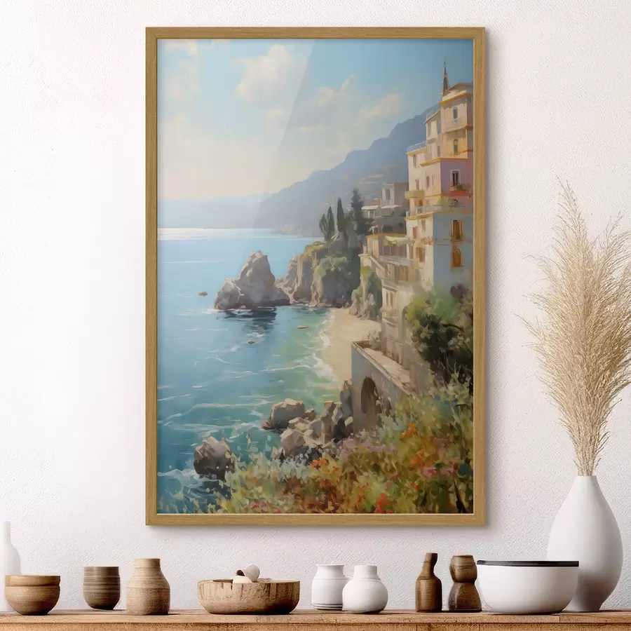 carta da parati Vista della baia del mare, montagne in Italia dall'hotel imitazione della pittura a olio nr. f40088
