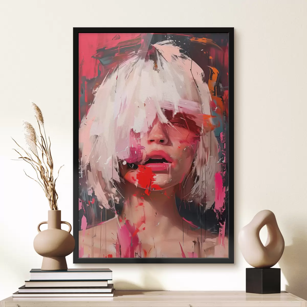 Poster Ragazza bionda con caschetto quadrato e vernice colorata f40110