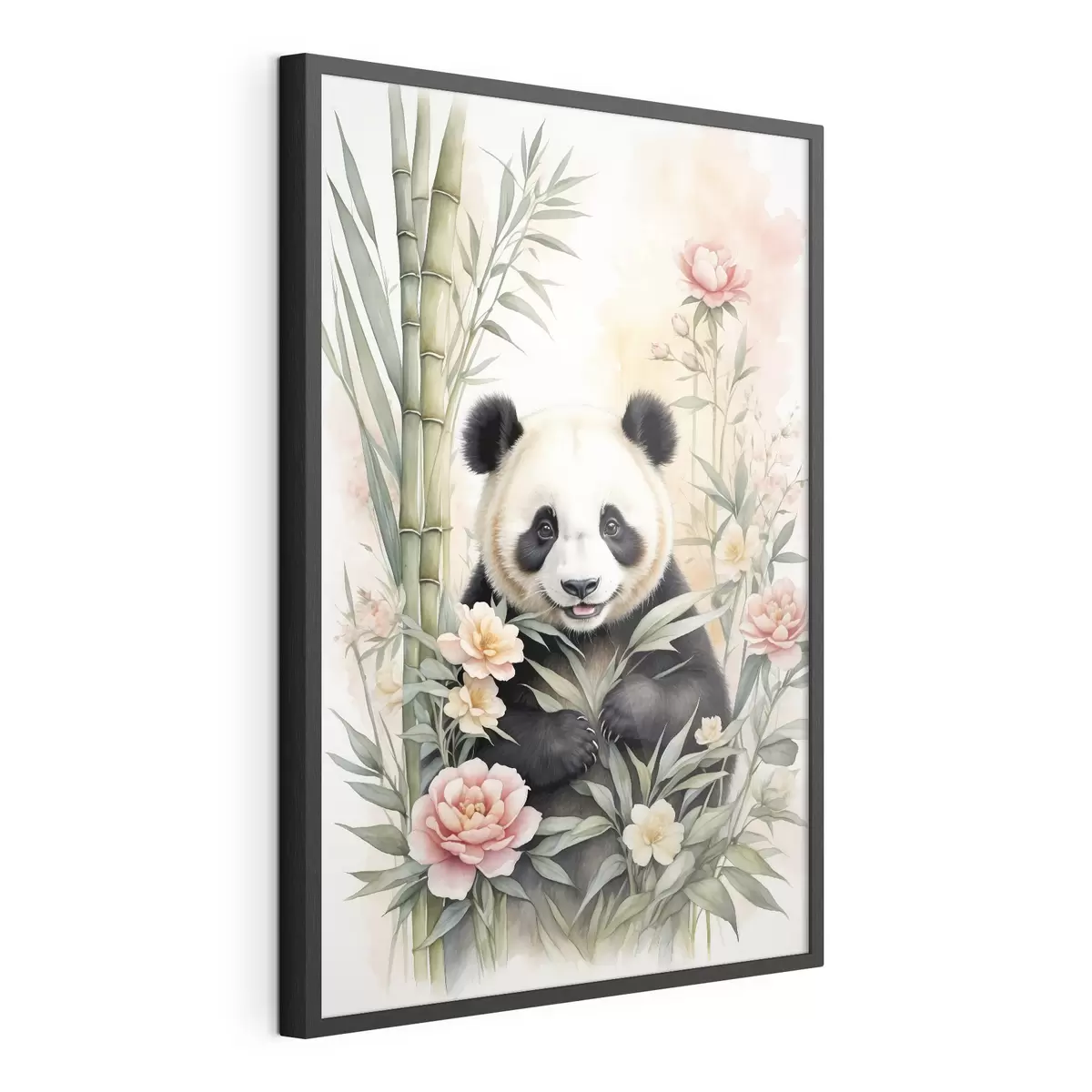 Poster Panda con fiori e bambù f40125