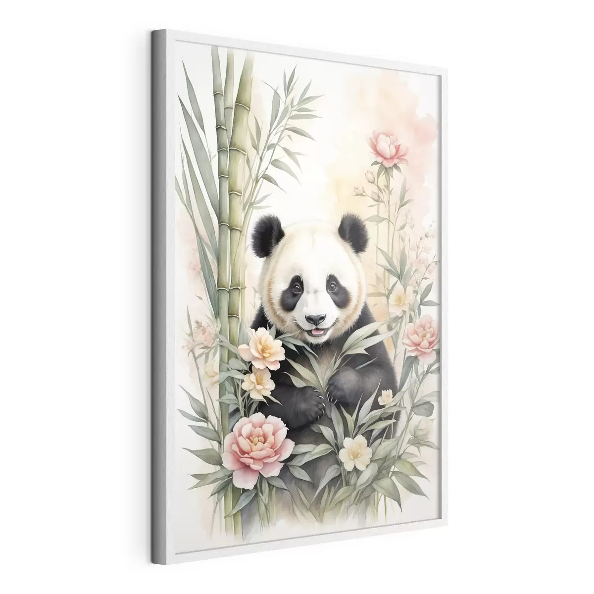 Poster Panda con fiori e bambù f40125