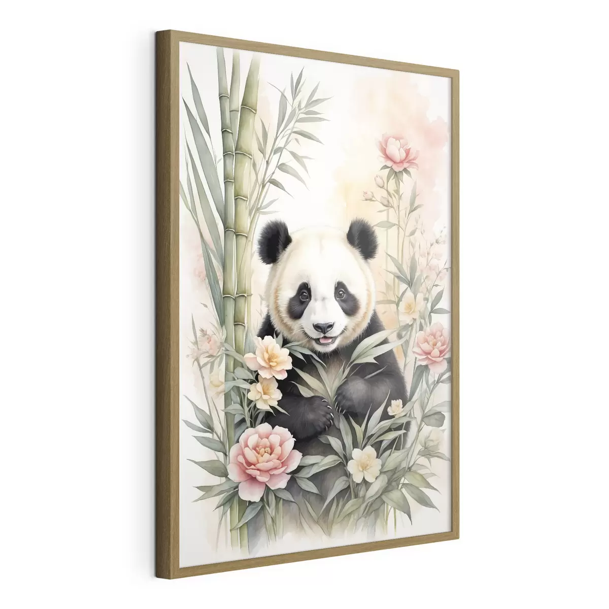 Poster Panda con fiori e bambù f40125