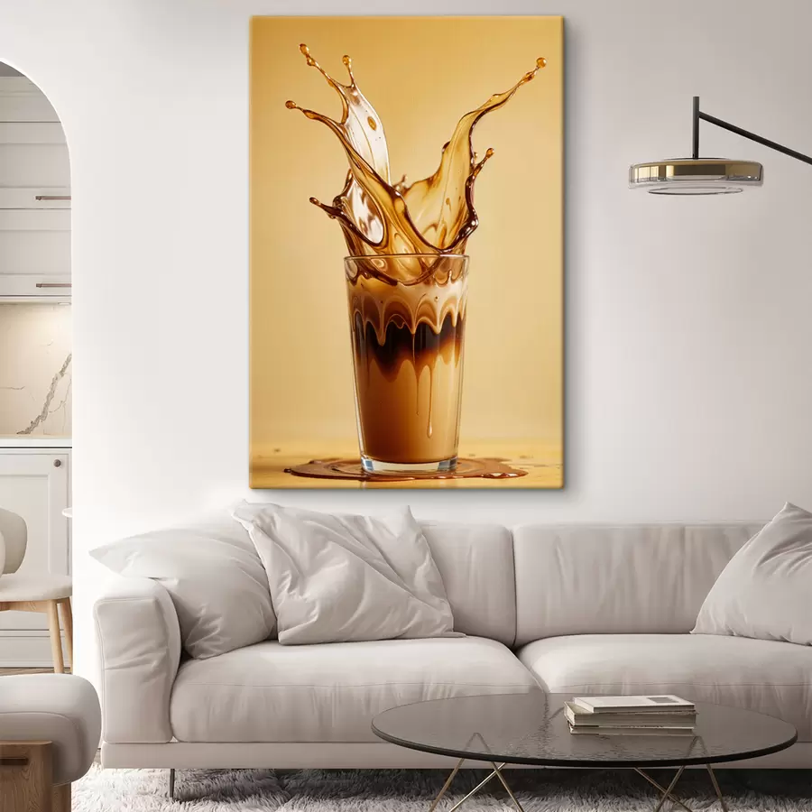 carta da parati Un bicchiere pieno di caffè con un effetto schizzo drammatico che crea un'immagine astratta e dinamica nr. s40165