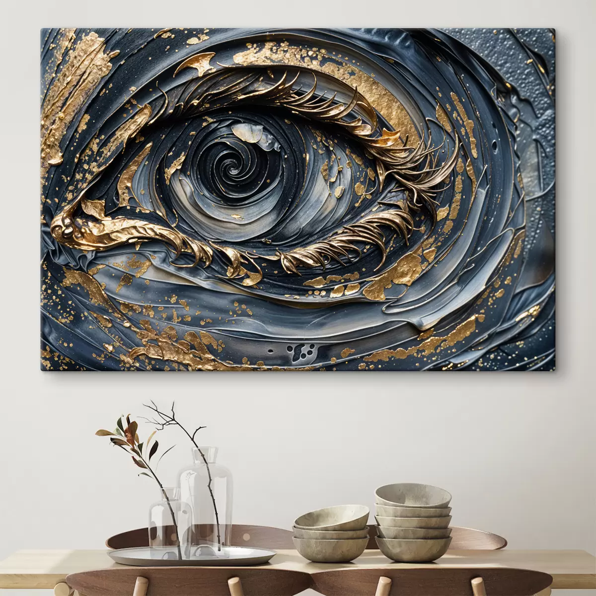 carta da parati Primo piano dell'occhio in arte astratta, caratterizzato da intricati motivi vorticosi e texture nr. s40175