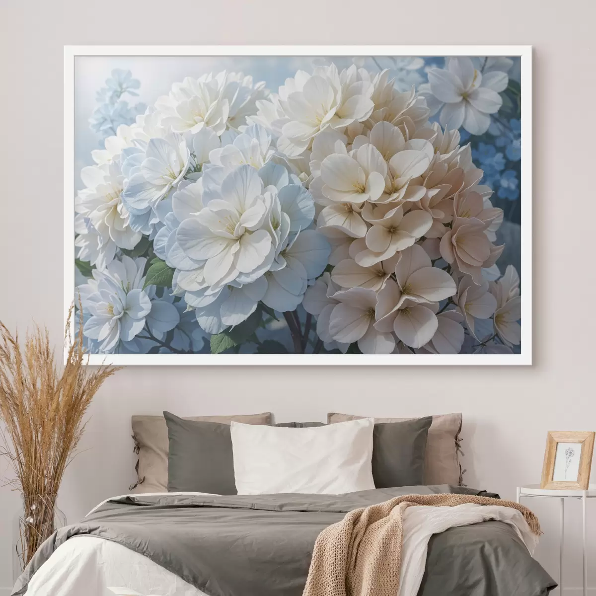 Poster Fiori di dalia dai colori pastello tenui con petali delicati che sbocciano su uno sfondo sfocato f40146