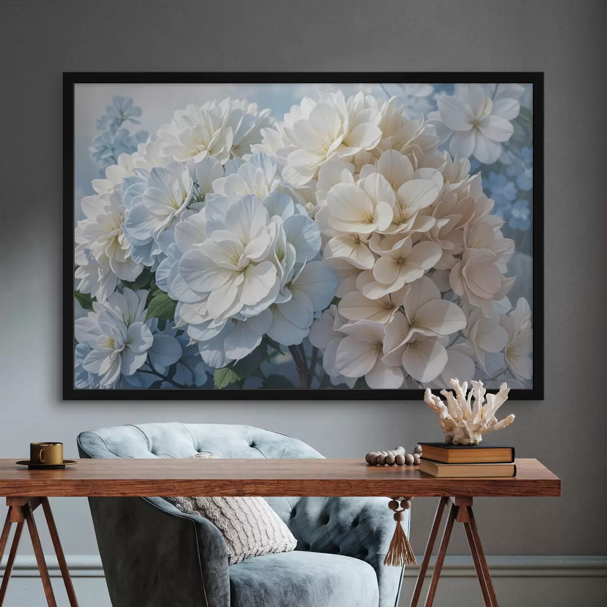 Poster Fiori di dalia dai colori pastello tenui con petali delicati che sbocciano su uno sfondo sfocato f40146