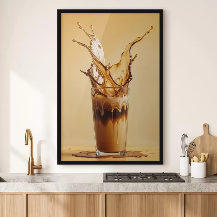 carta da parati Un bicchiere pieno di caffè con un effetto schizzo drammatico che crea un'immagine astratta e dinamica nr. f40165