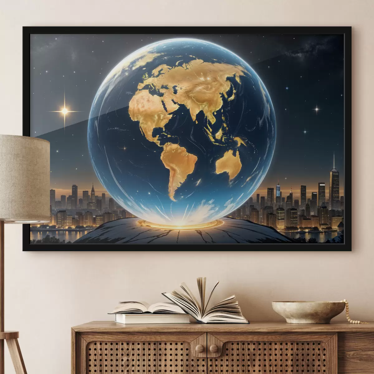 Poster Un rendering dettagliato e fotorealistico del pianeta Terra che fluttua nello spazio f40178