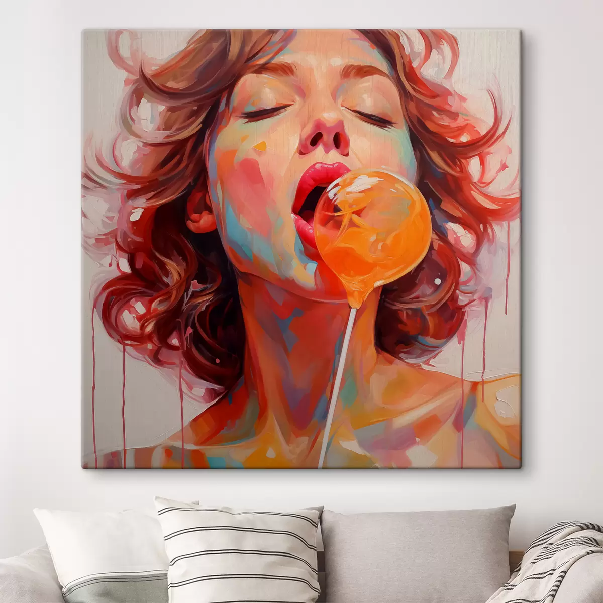 carta da parati Ragazza con i capelli ricci dai colori vivaci lecca il lecca-lecca nr. s40213