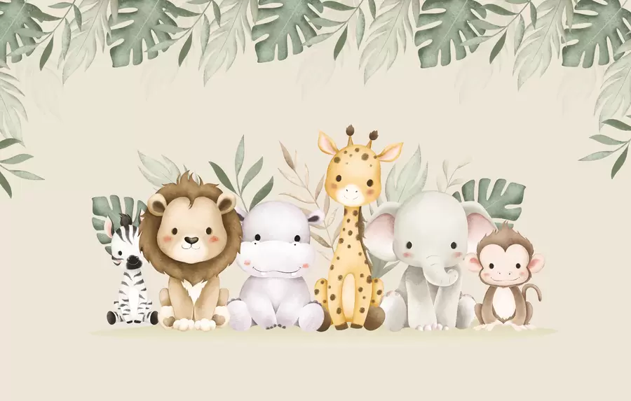 carta da parati animali da safari con colori ad acquerello nr. w01406