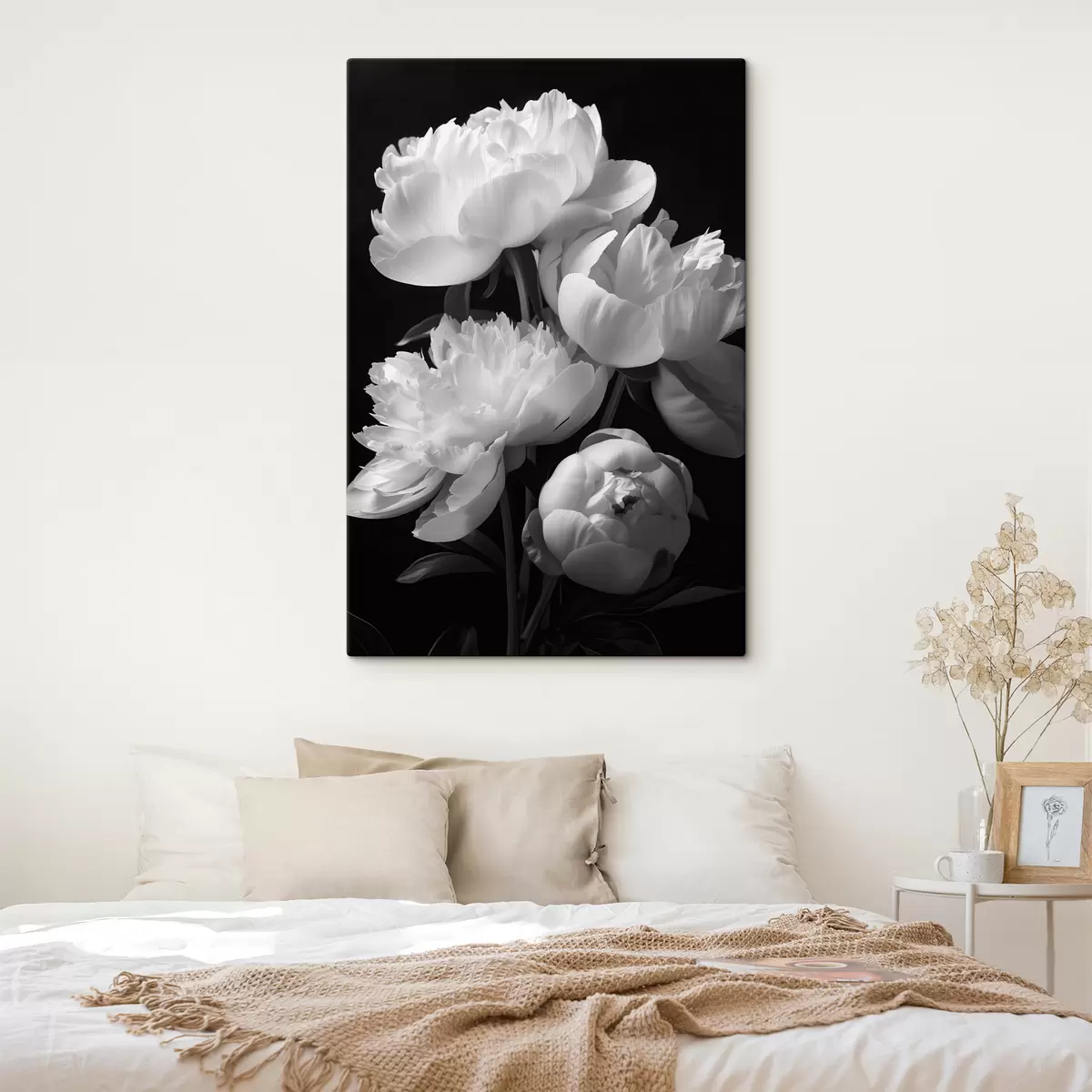 carta da parati Peonie bianche su sfondo nero nr. s40208