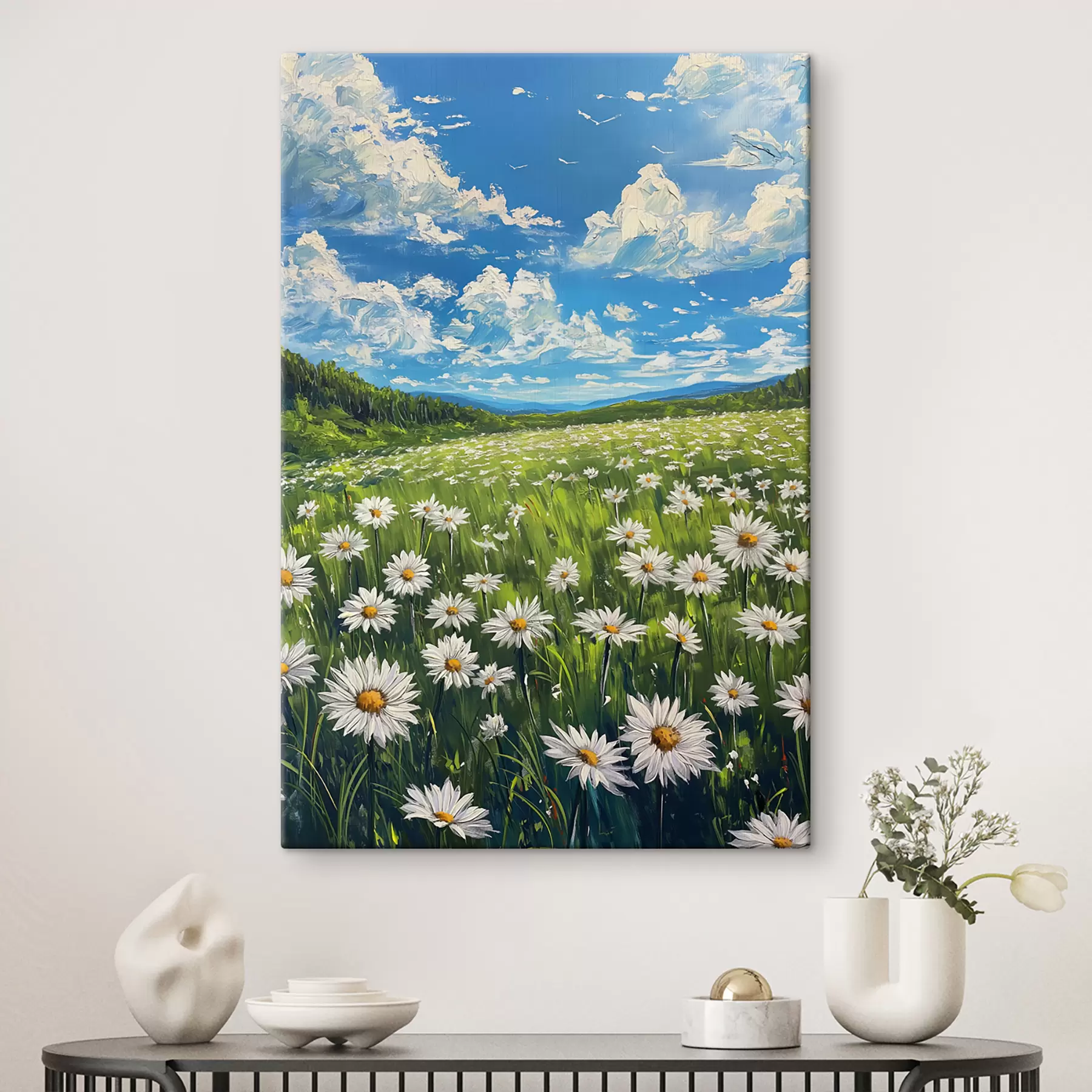 carta da parati paesaggio di margherite sul campo nr. s40255