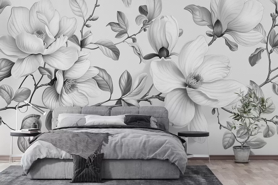 Carta da parati Floreale Eleganza magnolia monocromatica n. w01429