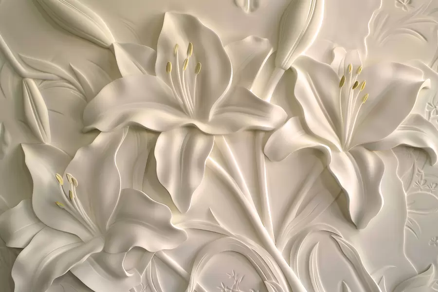 Carta da parati Floreale Bassorilievo di grandi gigli beige n. w01434