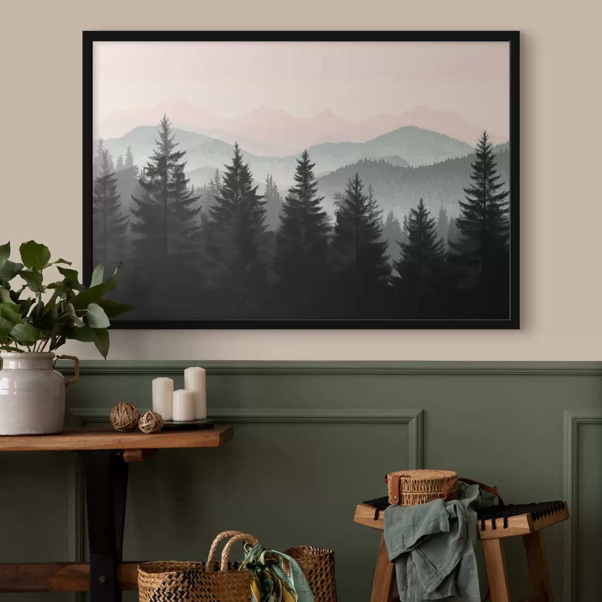 Poster Foresta con montagne sullo sfondo f40281