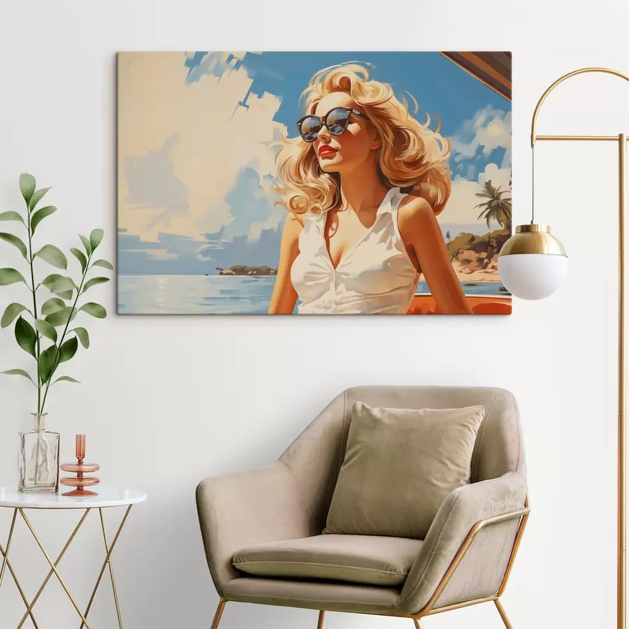 carta da parati Illustrazione di sfondo ragazza bionda sul mare nr. s40321