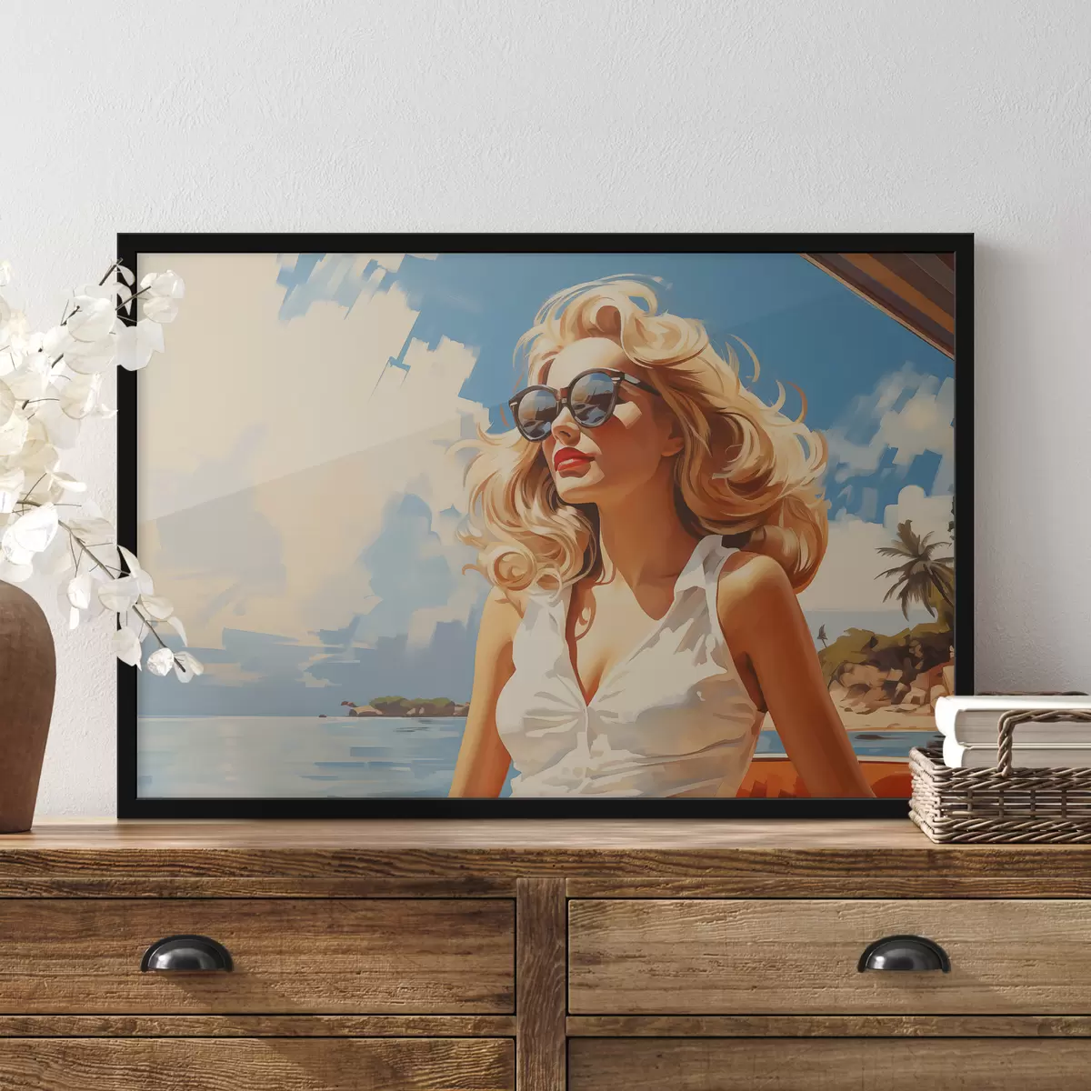 Poster Illustrazione di sfondo ragazza bionda sul mare f40321