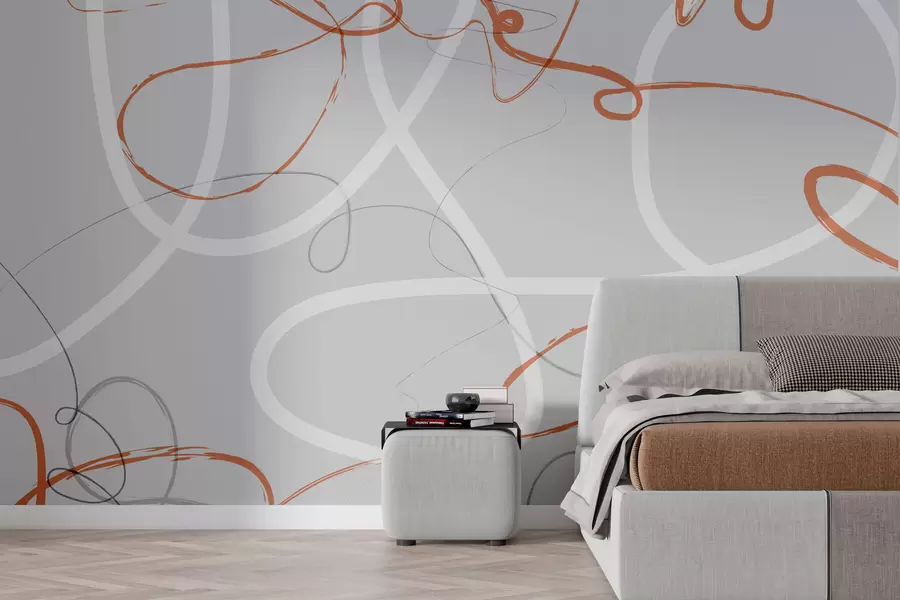 carta da parati Linee arancioni astratte su sfondo grigio nr. w01455