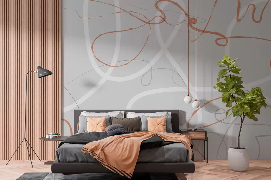carta da parati Linee arancioni astratte su sfondo grigio nr. w01455
