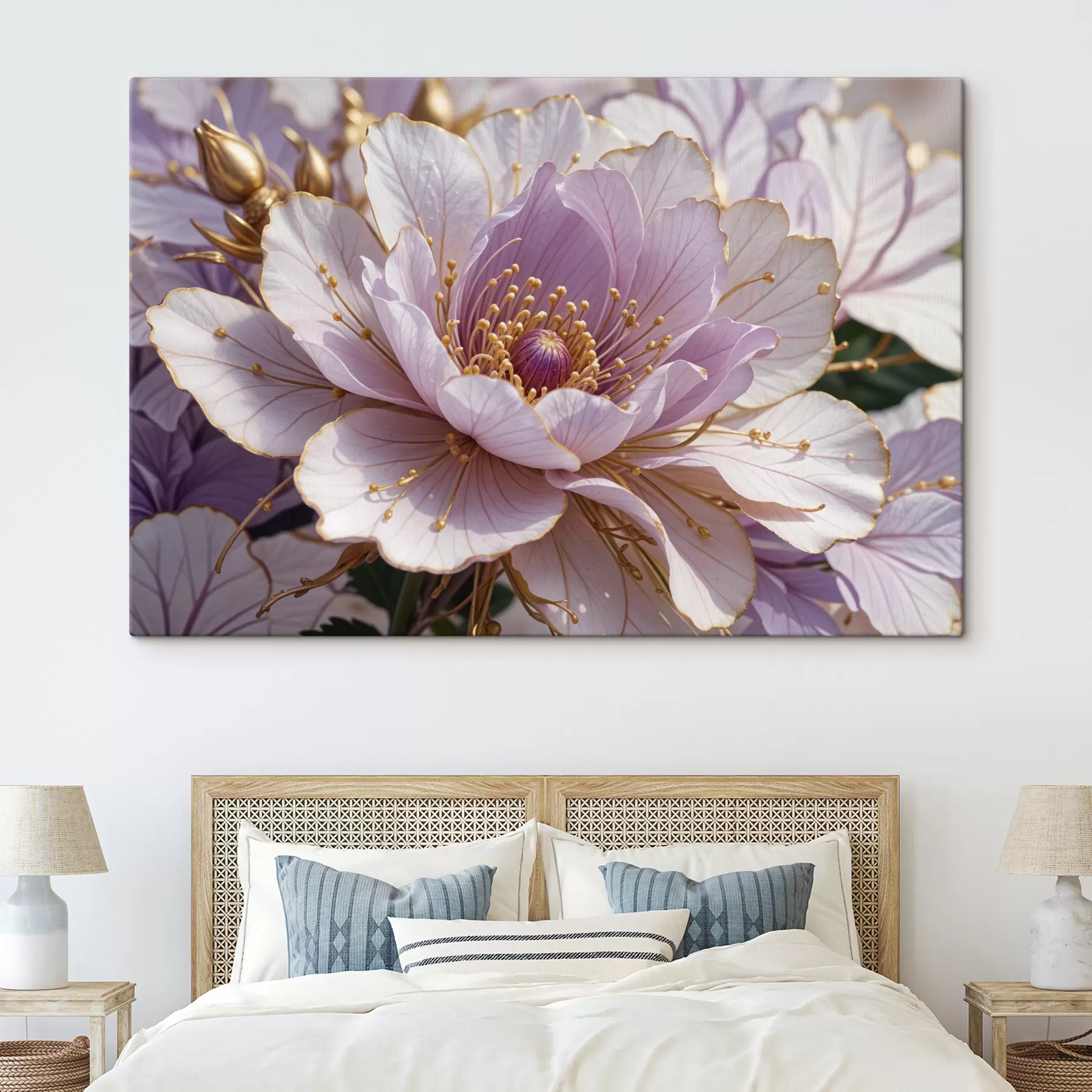 carta da parati Un primo piano di un grande fiore di peonia rosa pallido con petali delicati e un centro giallo brillante nr. s40384