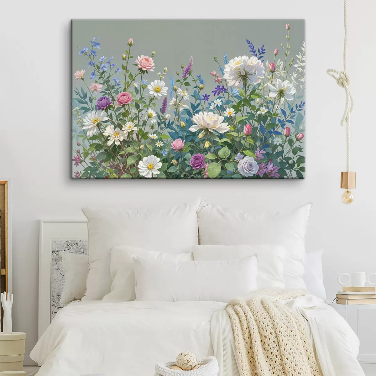 carta da parati Un giardino rigoglioso e vivace, ricco di una varietà di fiori colorati e piante in fiore su uno sfondo grigio nr. s40393