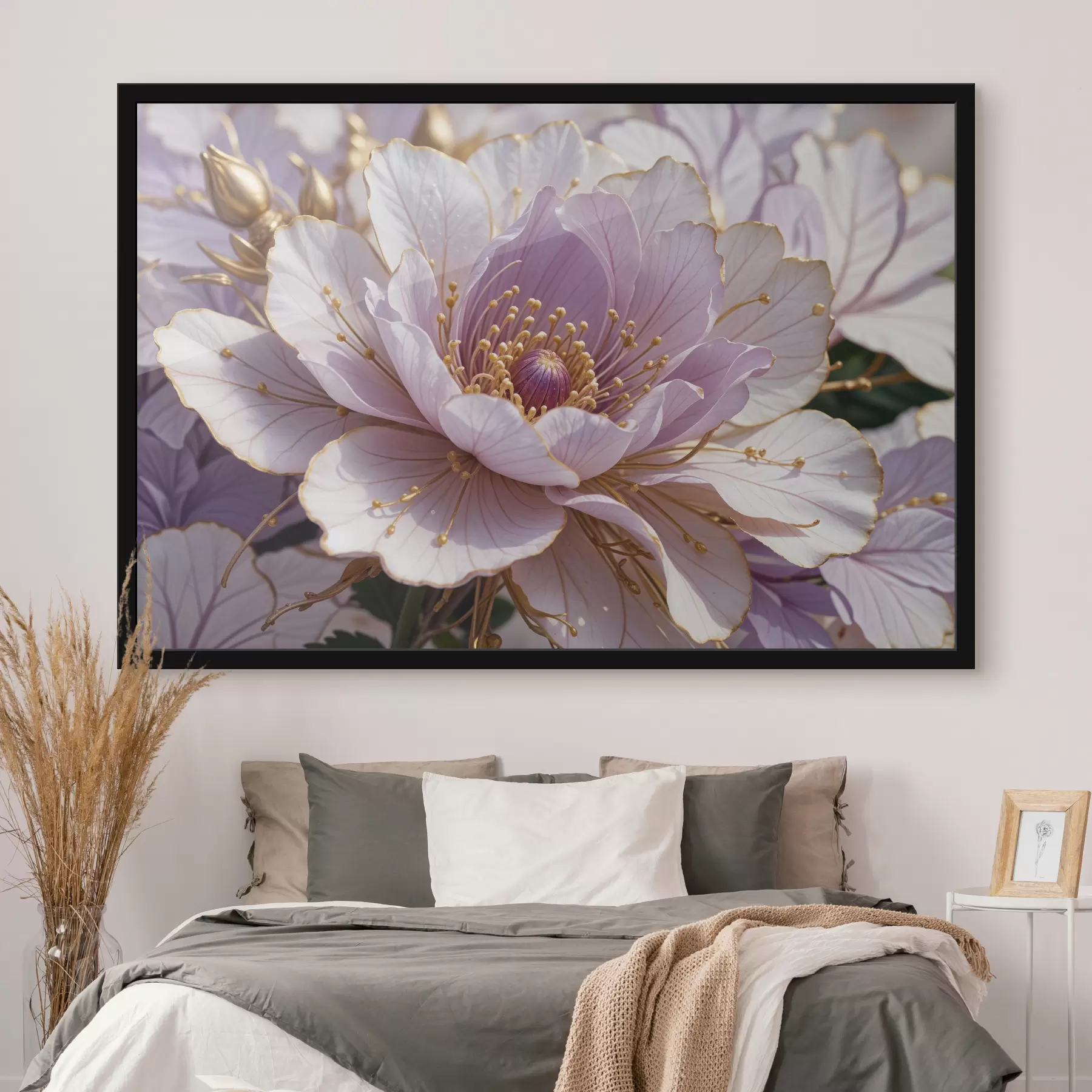 carta da parati Un primo piano di un grande fiore di peonia rosa pallido con petali delicati e un centro giallo brillante nr. f40384