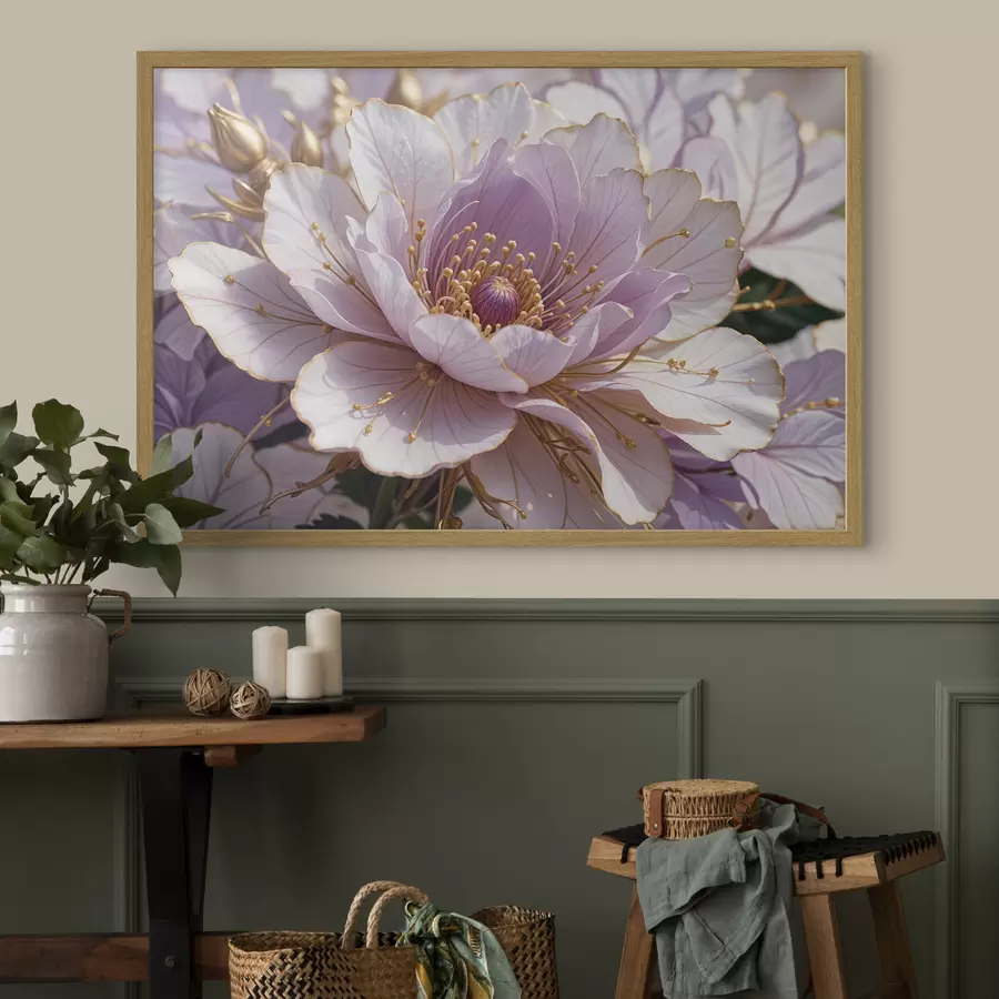 carta da parati Un primo piano di un grande fiore di peonia rosa pallido con petali delicati e un centro giallo brillante nr. f40384