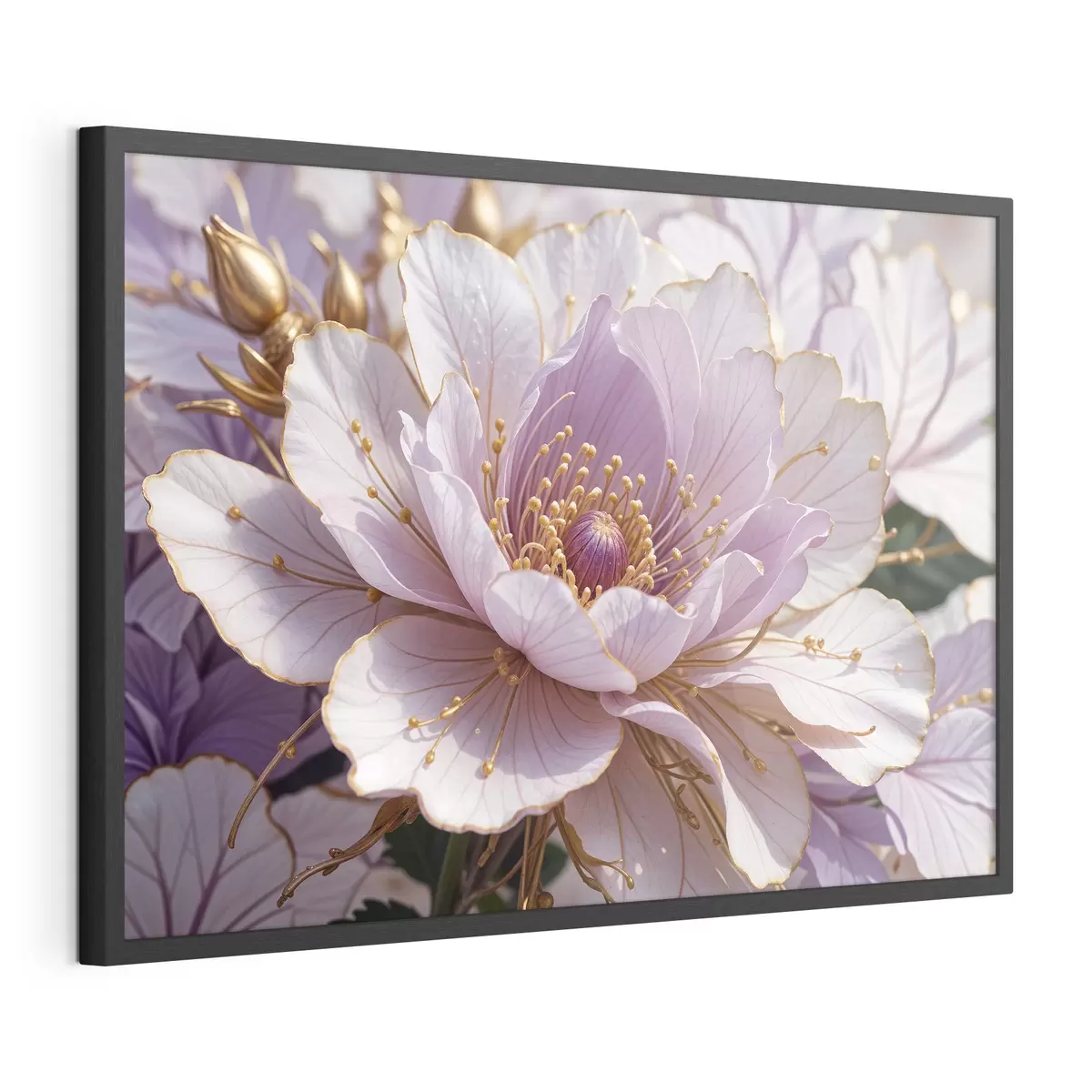 Poster Un primo piano di un grande fiore di peonia rosa pallido con petali delicati e un centro giallo brillante f40384