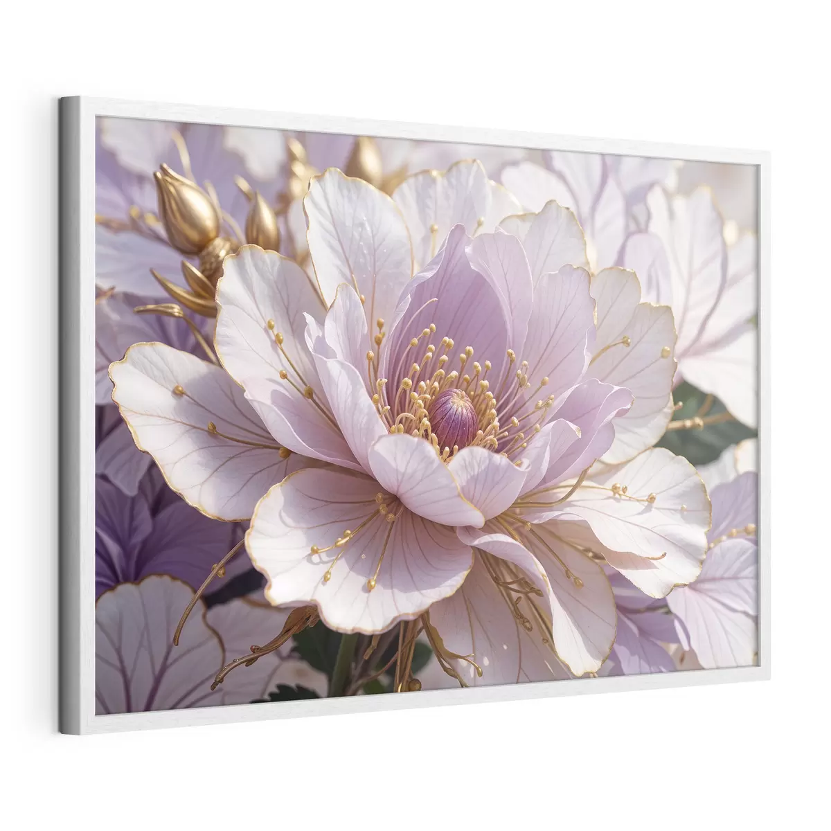 Poster Un primo piano di un grande fiore di peonia rosa pallido con petali delicati e un centro giallo brillante f40384