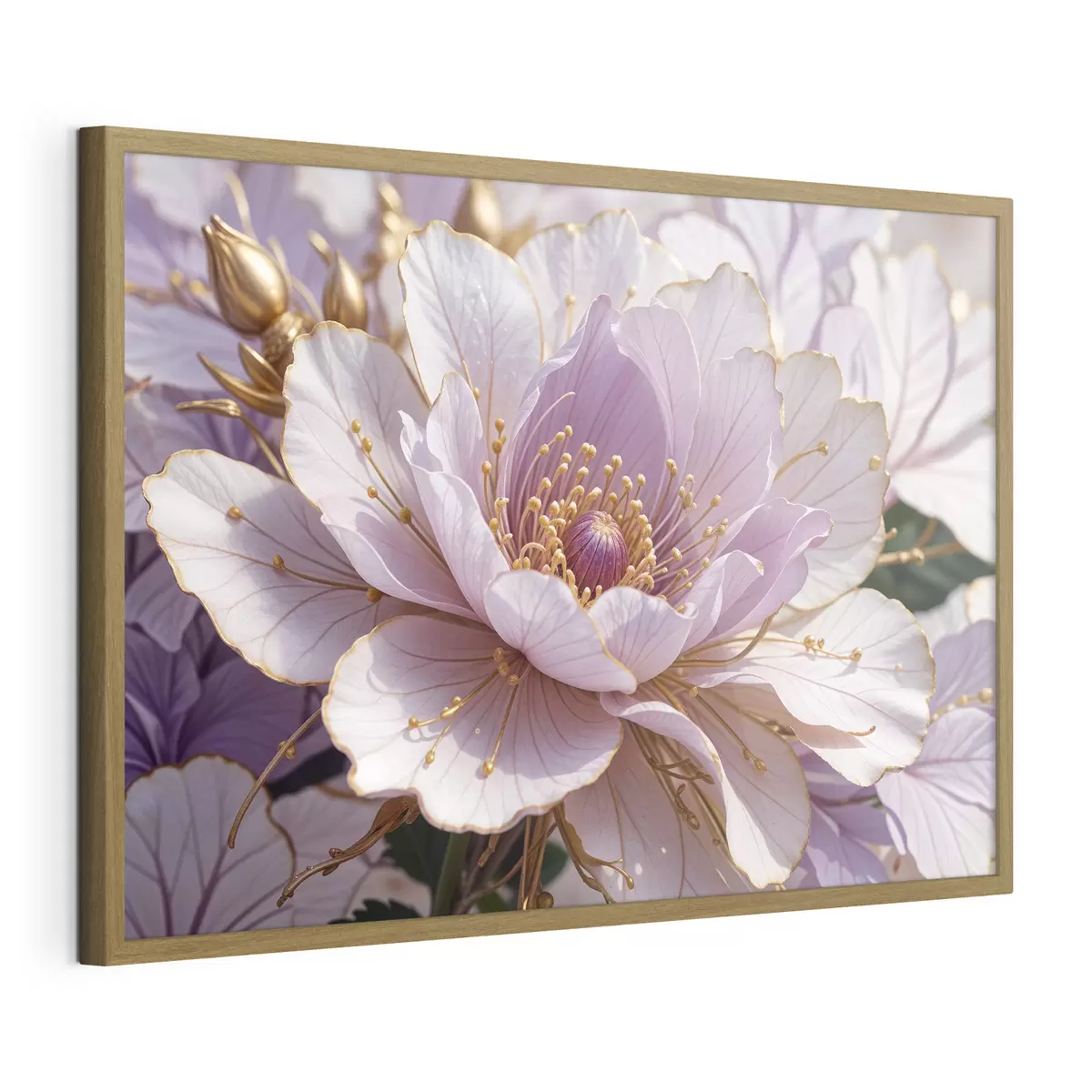 Poster Un primo piano di un grande fiore di peonia rosa pallido con petali delicati e un centro giallo brillante f40384