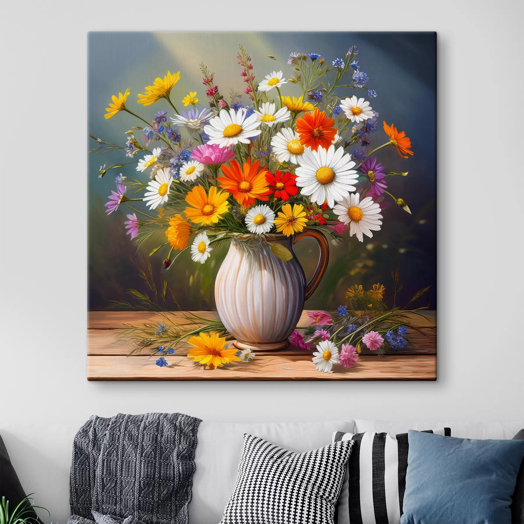 carta da parati bouquet luminoso, fiori di campo, fiori in un vaso nr. s40419
