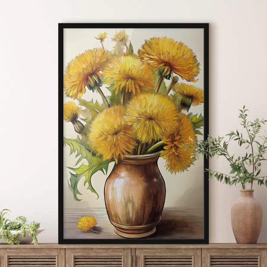 carta da parati denti di leone, mazzo di denti di leone in un vaso, denti di leone gialli nr. f40418