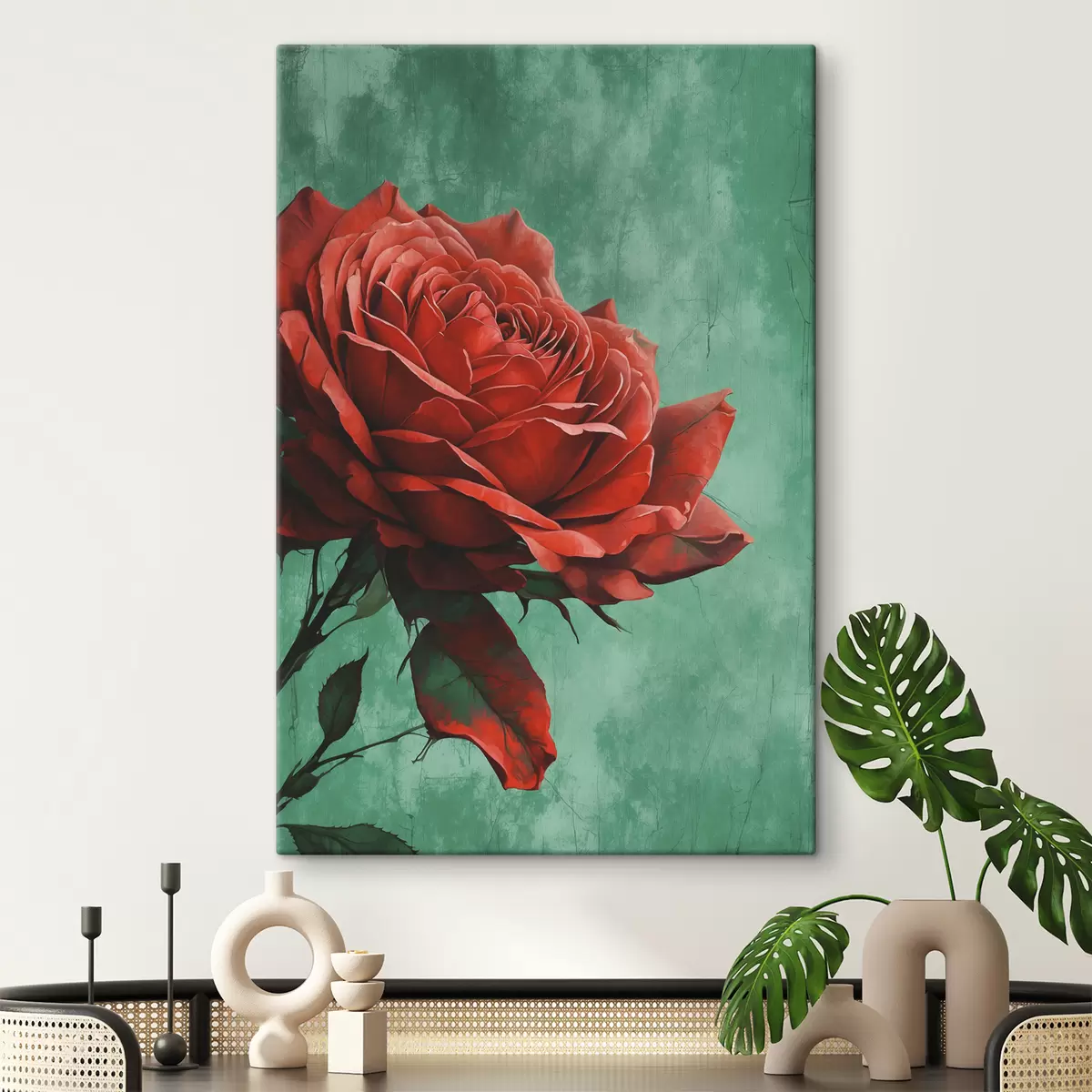 carta da parati Rosa su sfondo verde nr. s40339