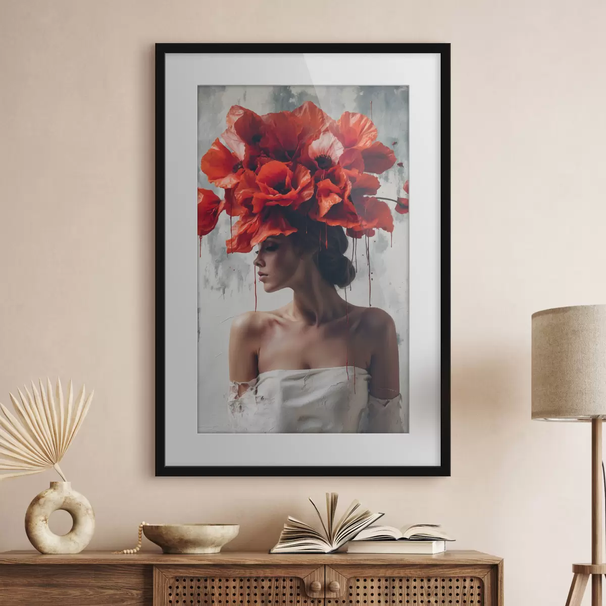 Poster Ragazza con i papaveri in testa f40338