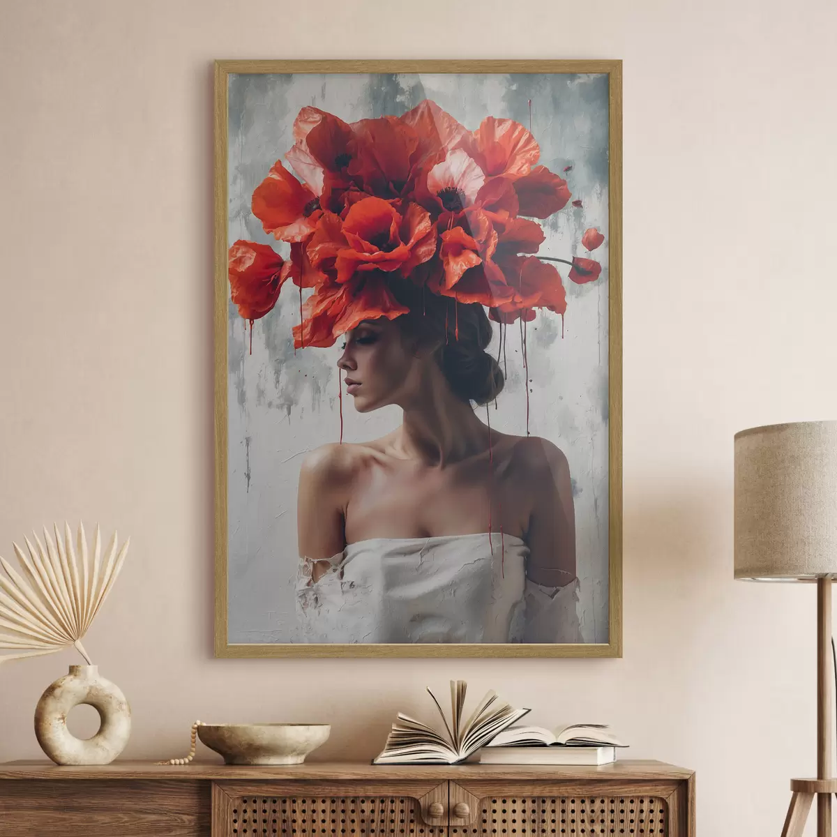 Poster Ragazza con i papaveri in testa f40338