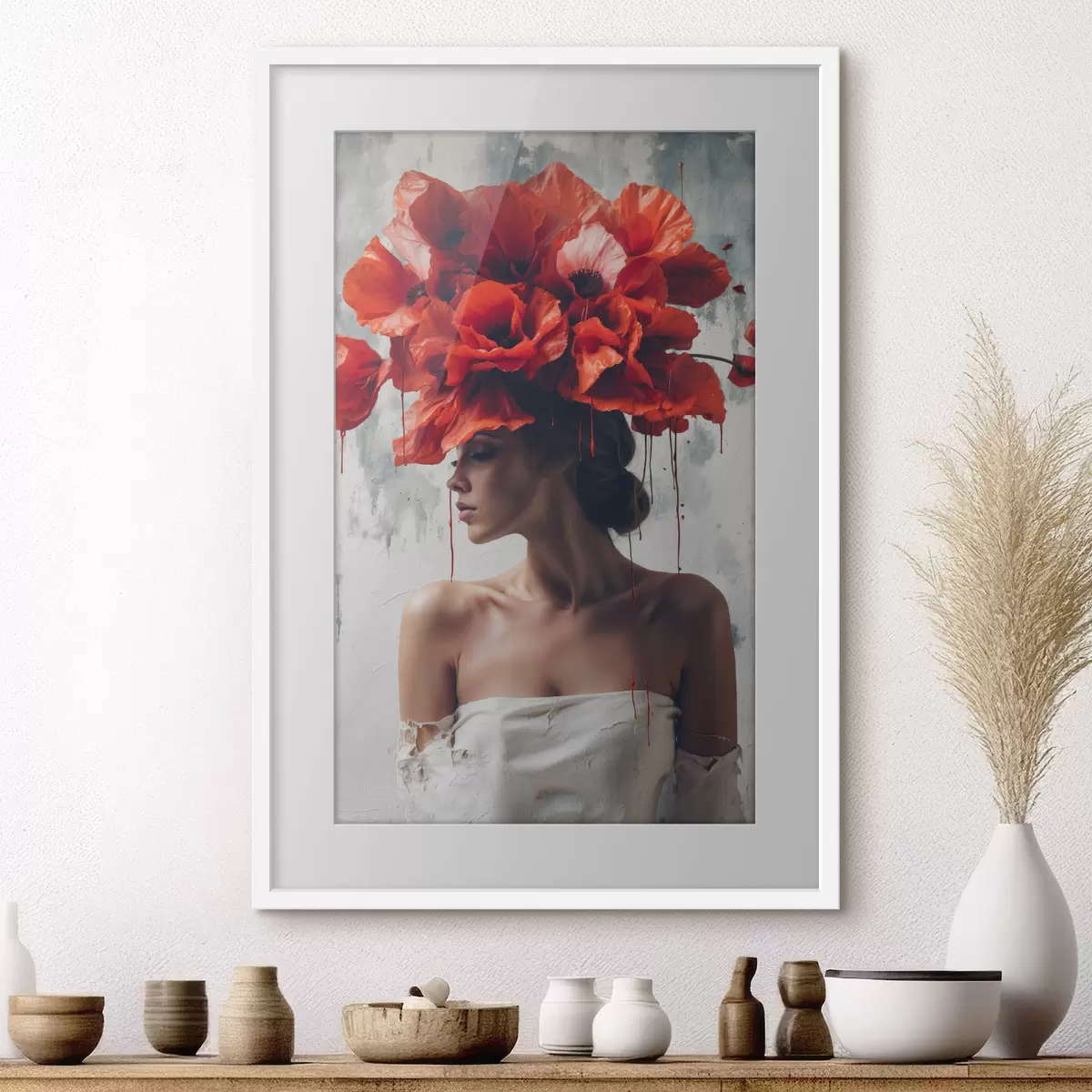 Poster Ragazza con i papaveri in testa f40338