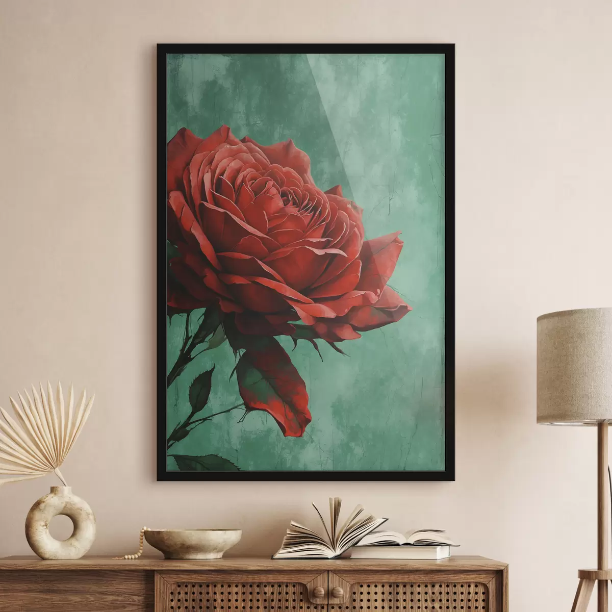 Poster Rosa su sfondo verde f40339