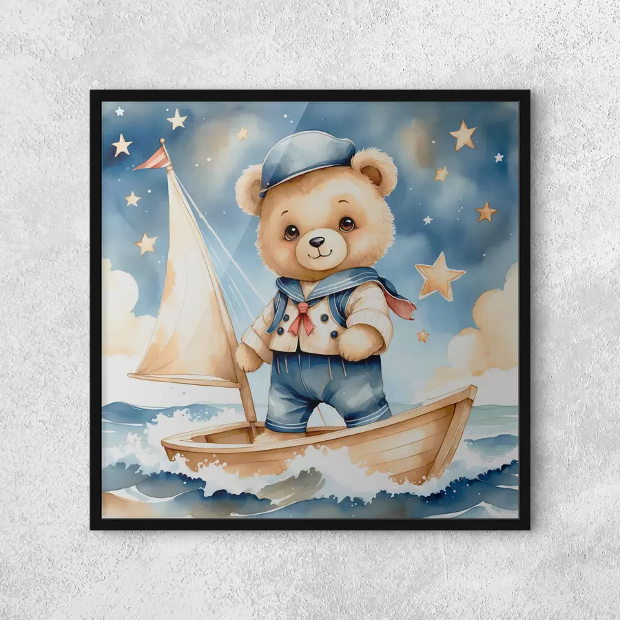 carta da parati Un simpatico orsetto acquerellato in una barca con stelle nel cielo nr. f40429
